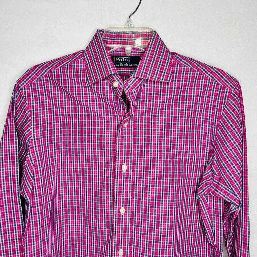 Polo Ralph Lauren Button-Down Shirt Men's Sz 14.5 32/33 Pink Plaid